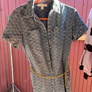 Michael Kors Blue Denim Dress with Gold Chain